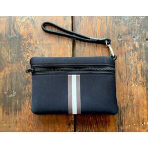 HAUTE SHORE Black Striped Neoprene Clutch/Wristlet